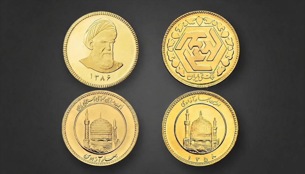 Emami coin and Bahar Azadi old-design coin compared — obverse and reverse of each